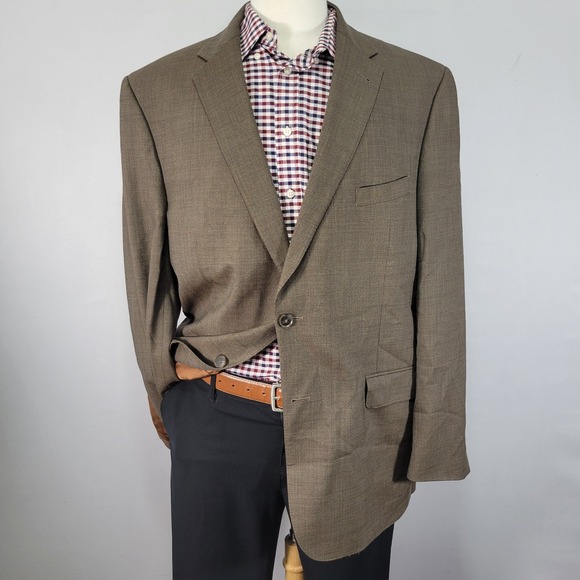 JOS A BANK Men's Sport Coat‎ Blazer Two Button MODEL 500 Brown Wool Size 46R